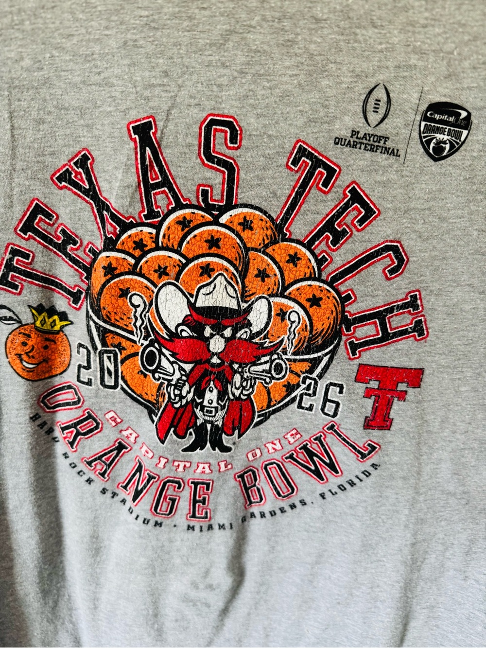 Next Level Apparel Gray Texas Tech Orange Bowl Graphic Tee Size Large - Picture 2 of 3